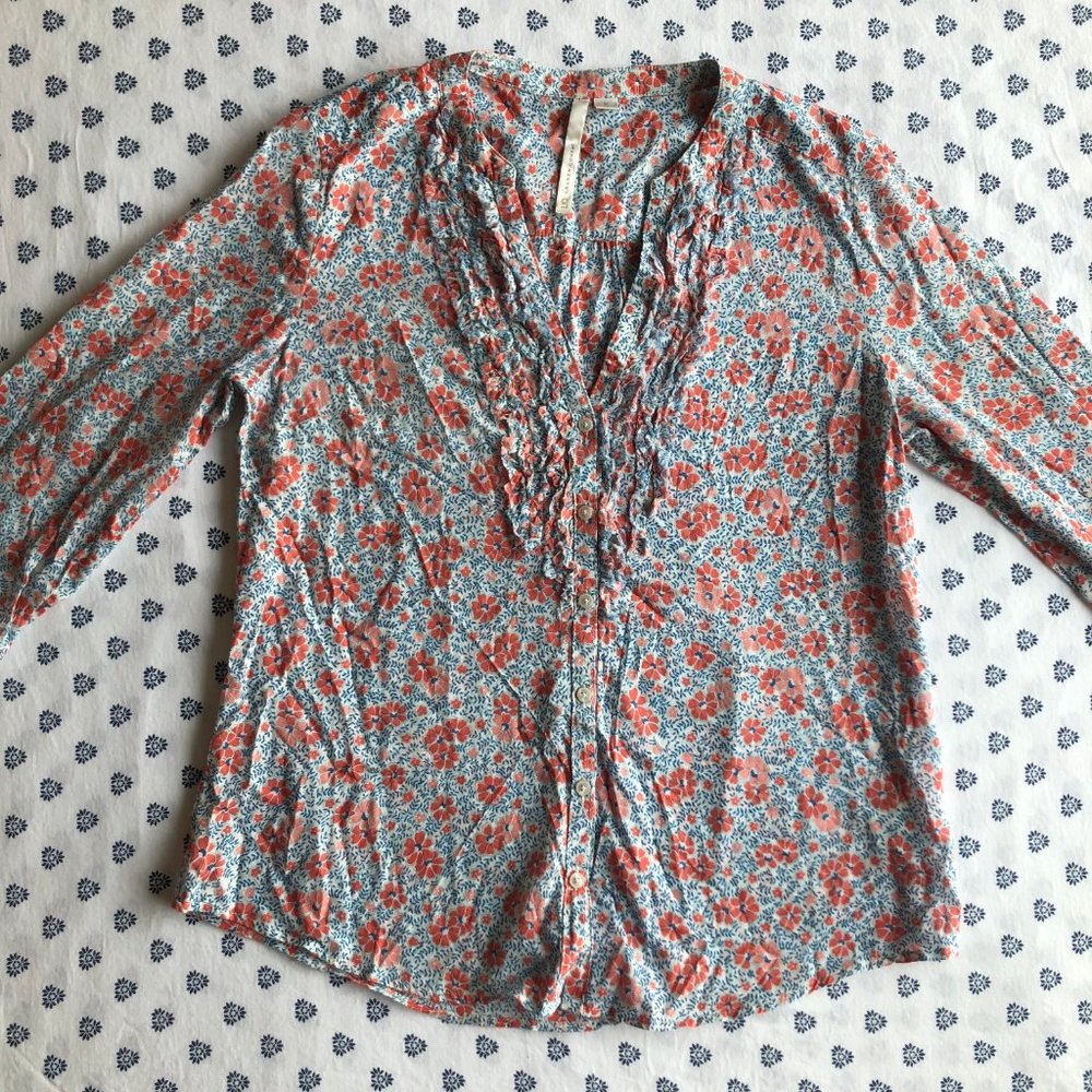 Lauren Conrad Orange Floral Print Blouse